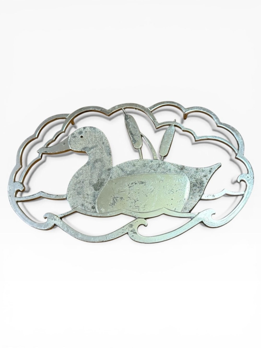 Wm A Rogers Silverplate Duck and Cattails Trivet - Made in Japan